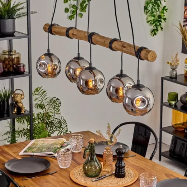 hofstein Ripoll Suspension, Boule lumineuse, Suspension Écru, Noir, 5 lumières* Lampes Modernes