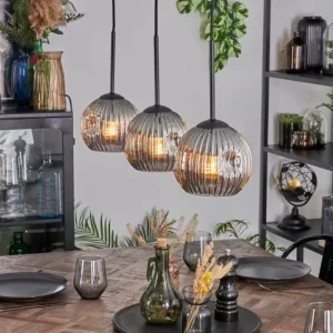 hofstein Ripoll Suspension, Boule lumineuse, Suspension Fumé, 3 lumières* Lampes Modernes