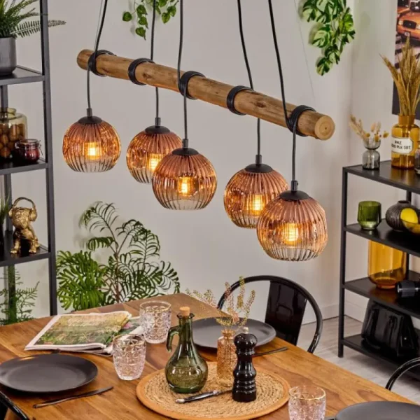 hofstein Ripoll Suspension, Boule lumineuse, Suspension Écru, Noir, 5 lumières* Lampes Modernes