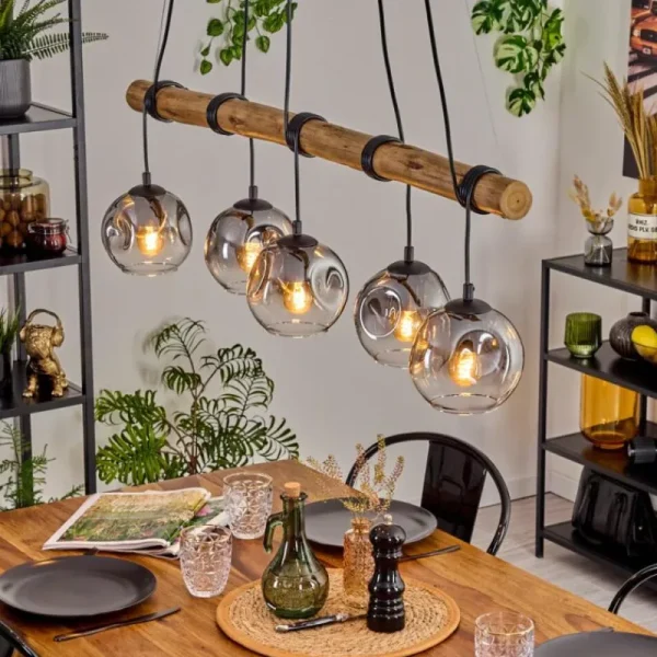 hofstein Ripoll Suspension, Boule lumineuse, Suspension Clair, Fumé, 5 lumières* Lampes Modernes