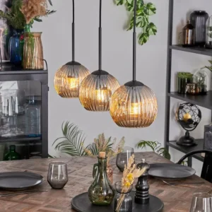 hofstein Ripoll Suspension, Boule lumineuse, Suspension Ambre, 3 lumières* Lampes Modernes