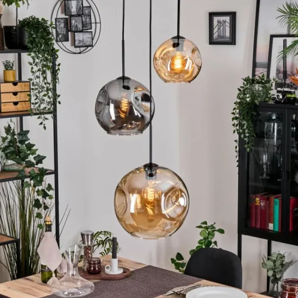 hofstein Ripoll Suspension, Boule lumineuse, Suspension grappe Ambre, Fumé, 3 lumières* Lampes Modernes