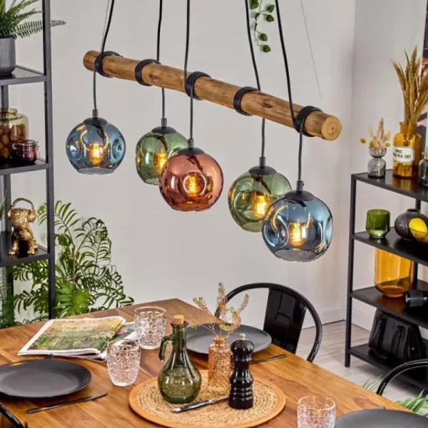 hofstein Ripoll Suspension, Boule lumineuse, Suspension Bleu, Vert, Cuivré, 5 lumières* Lampes Modernes