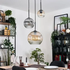 hofstein Ripoll Suspension, Boule lumineuse, Suspension grappe Ambre, Clair, Fumé, 3 lumières* Lampes Modernes