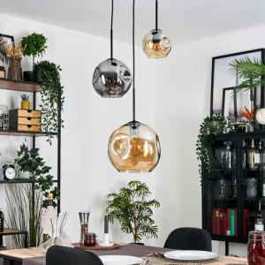 hofstein Ripoll Suspension, Boule lumineuse, Suspension Ambre, Fumé, 3 lumières* Lampes Modernes
