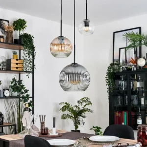 hofstein Ripoll Suspension, Boule lumineuse, Suspension, Suspension grappe Ambre, Clair, Fumé, 3 lumières* Lampes Modernes