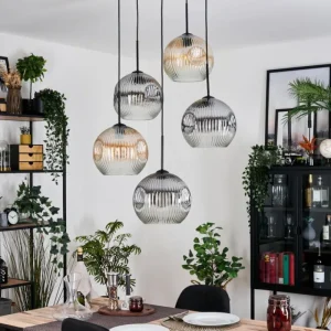 hofstein Ripoll Suspension, Boule lumineuse, Suspension grappe Ambre, Clair, Fumé, 5 lumières* Lampes Modernes