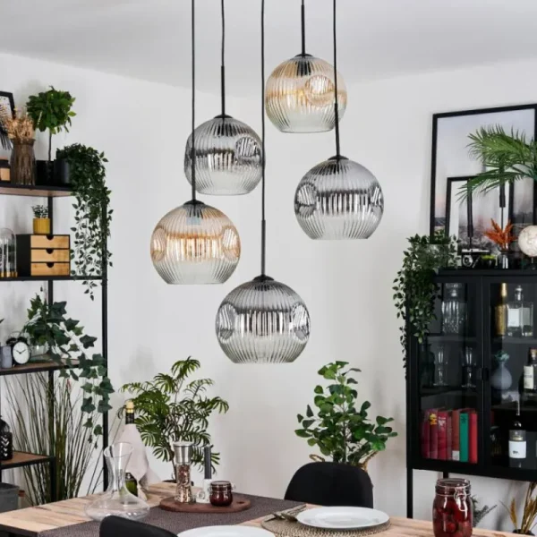 hofstein Ripoll Suspension, Boule lumineuse, Suspension grappe Ambre, Clair, Fumé, 5 lumières* Lampes Modernes