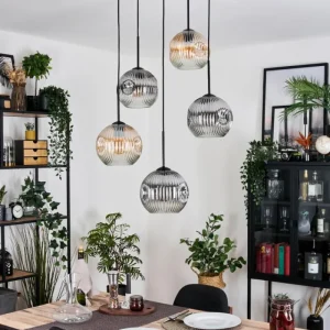 hofstein Ripoll Suspension, Boule lumineuse, Suspension grappe Ambre, Clair, Fumé, 5 lumières* Lampes Modernes