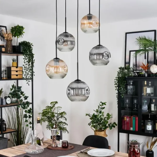 hofstein Ripoll Suspension, Boule lumineuse, Suspension grappe Ambre, Clair, Fumé, 5 lumières* Lampes Modernes