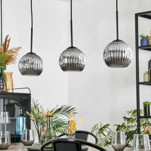 hofstein Ripoll Suspension, Boule lumineuse, Suspension Fumé, 3 lumières* Lampes Modernes