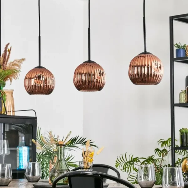 hofstein Ripoll Suspension, Boule lumineuse, Suspension Cuivré, 3 lumières* Lampes Modernes