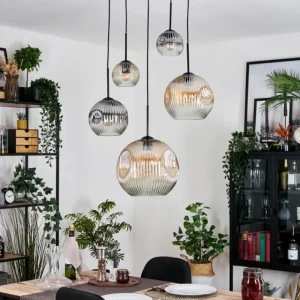 hofstein Ripoll Suspension, Boule lumineuse, Suspension grappe Ambre, Clair, Fumé, 5 lumières* Lampes Modernes