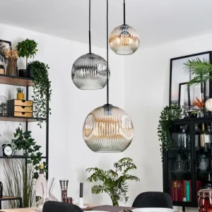 hofstein Ripoll Suspension, Boule lumineuse, Suspension, Suspension grappe Ambre, Clair, Fumé, 3 lumières* Lampes Modernes