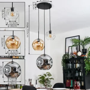 hofstein Ripoll Suspension, Boule lumineuse, Suspension, Suspension grappe Ambre, Clair, Fumé, 3 lumières* Lampes Modernes