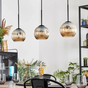 hofstein Ripoll Suspension, Boule lumineuse, Suspension Ambre, 3 lumières* Lampes Modernes