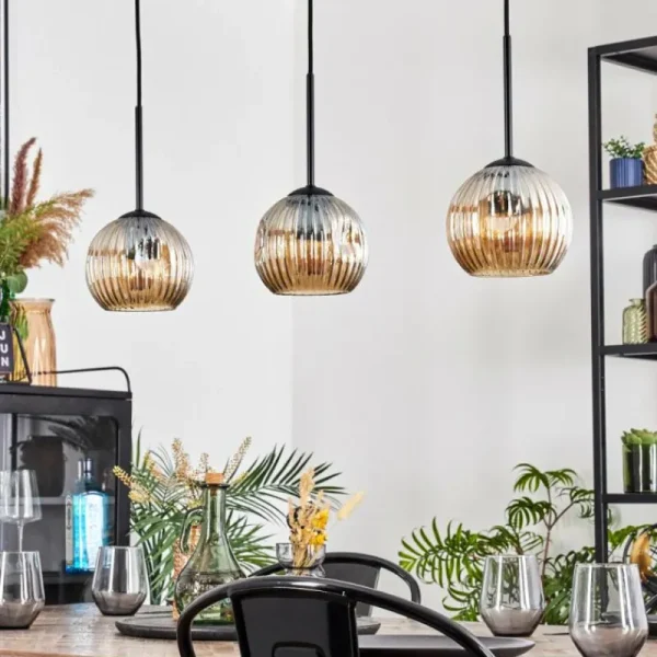 hofstein Ripoll Suspension, Boule lumineuse, Suspension Ambre, 3 lumières* Lampes Modernes
