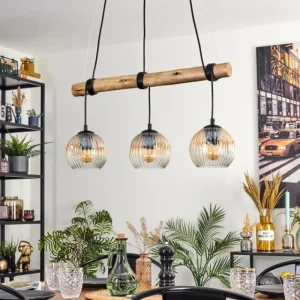 hofstein Ripoll Suspension, Boule lumineuse, Suspension Écru, Noir, 3 lumières* Lampes Modernes
