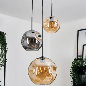hofstein Ripoll Suspension, Boule lumineuse, Suspension grappe Ambre, Fumé, 3 lumières* Lampes Modernes