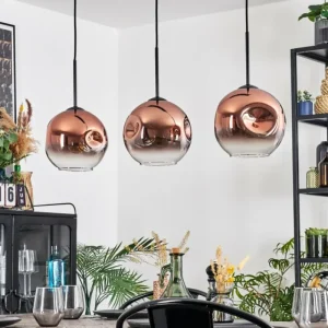 hofstein Ripoll Suspension, Boule lumineuse, Suspension Clair, Cuivré, 3 lumières* Lampes En Verre