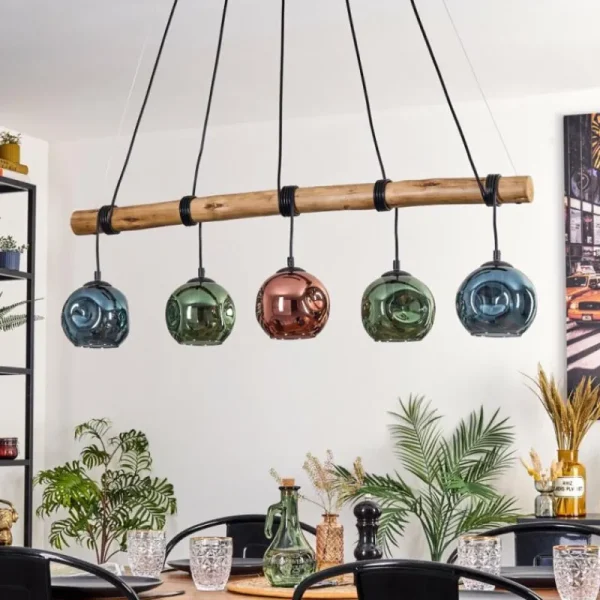 hofstein Ripoll Suspension, Boule lumineuse, Suspension Bleu, Vert, Cuivré, 5 lumières* Lampes Modernes