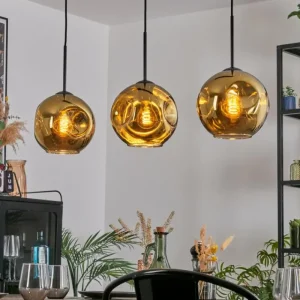 hofstein Ripoll Suspension, Boule lumineuse, Suspension Or, 3 lumières* Lampes En Verre