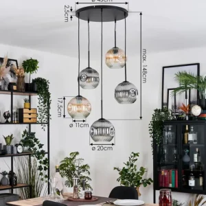 hofstein Ripoll Suspension, Boule lumineuse, Suspension grappe Ambre, Clair, Fumé, 5 lumières* Lampes Modernes