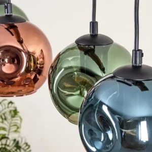 hofstein Ripoll Suspension, Boule lumineuse, Suspension Bleu, Vert, Cuivré, 5 lumières* Lampes Modernes