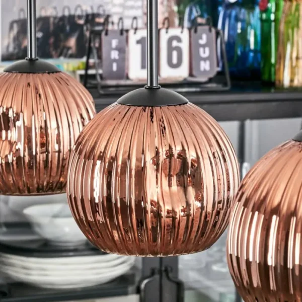 hofstein Ripoll Suspension, Boule lumineuse, Suspension Cuivré, 3 lumières* Lampes Modernes