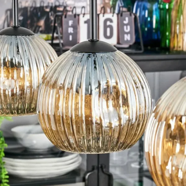 hofstein Ripoll Suspension, Boule lumineuse, Suspension Ambre, 3 lumières* Lampes Modernes