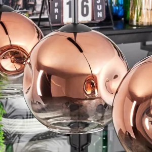 hofstein Ripoll Suspension, Boule lumineuse, Suspension Clair, Cuivré, 3 lumières* Lampes En Verre