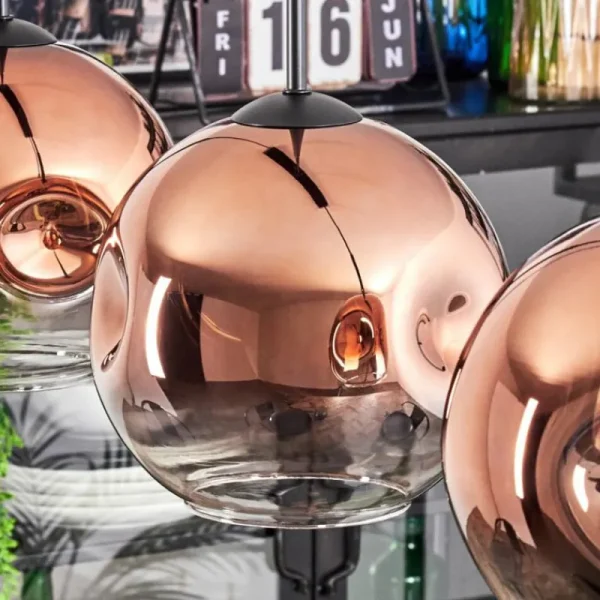 hofstein Ripoll Suspension, Boule lumineuse, Suspension Clair, Cuivré, 3 lumières* Lampes En Verre