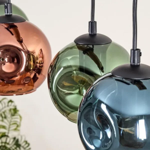 hofstein Ripoll Suspension, Boule lumineuse, Suspension Bleu, Vert, Cuivré, 5 lumières* Lampes Modernes