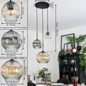 hofstein Ripoll Suspension, Boule lumineuse, Suspension grappe Ambre, Clair, Fumé, 3 lumières* Lampes Modernes
