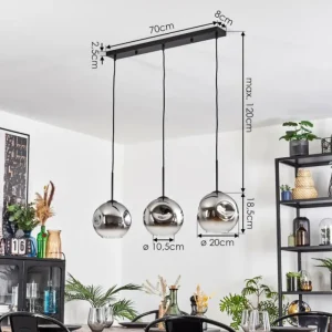 hofstein Ripoll Suspension, Boule lumineuse, Suspension Chrome, Clair, Fumé, 3 lumières* Lampes Modernes