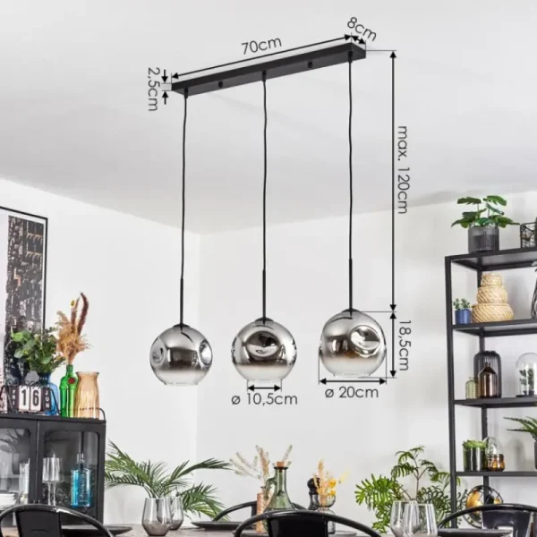 hofstein Ripoll Suspension, Boule lumineuse, Suspension Chrome, Clair, Fumé, 3 lumières* Lampes Modernes