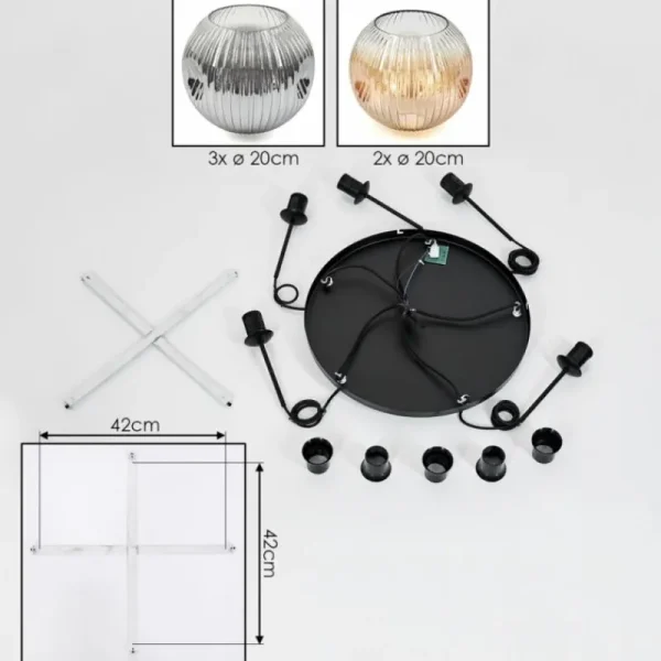 hofstein Ripoll Suspension, Boule lumineuse, Suspension grappe Ambre, Clair, Fumé, 5 lumières* Lampes Modernes