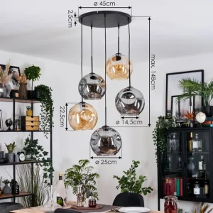 hofstein Ripoll Suspension, Boule lumineuse, Suspension grappe Ambre, Fumé, 5 lumières* Lampes Modernes