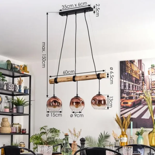 hofstein Ripoll Suspension, Boule lumineuse, Suspension Écru, Noir, 3 lumières* Lampes Modernes