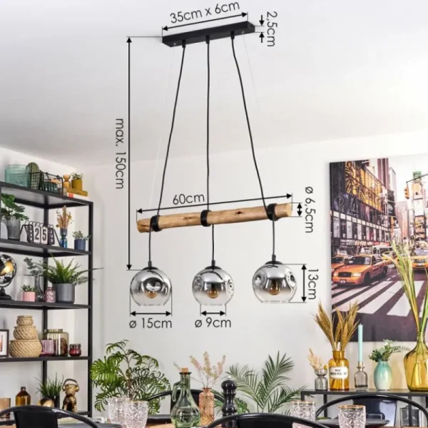 hofstein Ripoll Suspension, Boule lumineuse, Suspension Écru, Noir, 3 lumières* Lampes Modernes