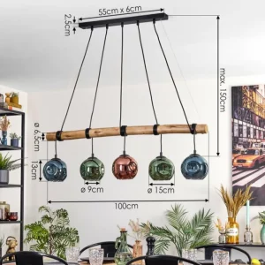 hofstein Ripoll Suspension, Boule lumineuse, Suspension Bleu, Vert, Cuivré, 5 lumières* Lampes Modernes
