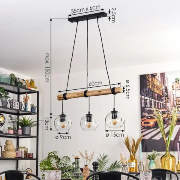 hofstein Ripoll Suspension, Boule lumineuse, Suspension Écru, Noir, 3 lumières* Lampes Modernes
