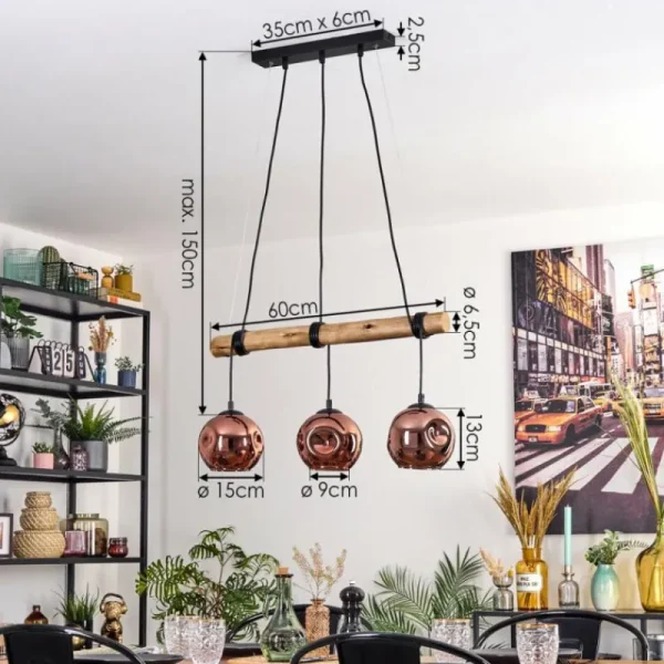 hofstein Ripoll Suspension, Boule lumineuse, Suspension Écru, Noir, 3 lumières* Lampes Modernes