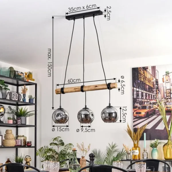 hofstein Ripoll Suspension, Boule lumineuse, Suspension Écru, Noir, 3 lumières* Lampes Modernes