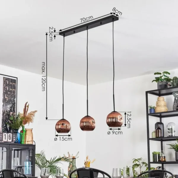 hofstein Ripoll Suspension, Boule lumineuse, Suspension Cuivré, 3 lumières* Lampes Modernes