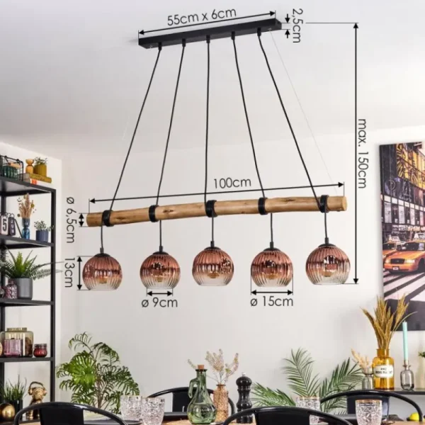 hofstein Ripoll Suspension, Boule lumineuse, Suspension Écru, Noir, 5 lumières* Lampes Modernes