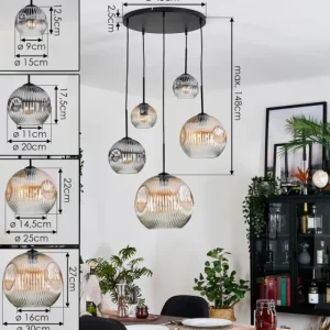 hofstein Ripoll Suspension, Boule lumineuse, Suspension grappe Ambre, Clair, Fumé, 5 lumières* Lampes Modernes
