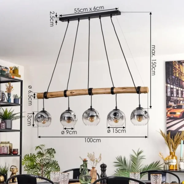 hofstein Ripoll Suspension, Boule lumineuse, Suspension Clair, Fumé, 5 lumières* Lampes Modernes
