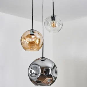 hofstein Ripoll Suspension, Boule lumineuse, Suspension, Suspension grappe Ambre, Clair, Fumé, 3 lumières* Lampes Modernes