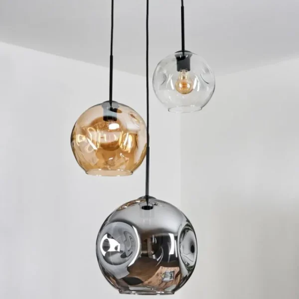 hofstein Ripoll Suspension, Boule lumineuse, Suspension, Suspension grappe Ambre, Clair, Fumé, 3 lumières* Lampes Modernes
